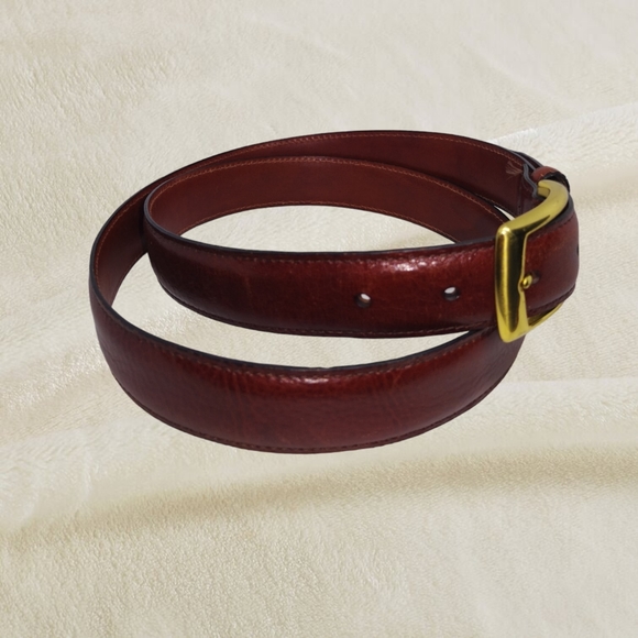 .Brown Leather Men's Dress Belt with Solid Brass Buckle - Picture 2 of 4